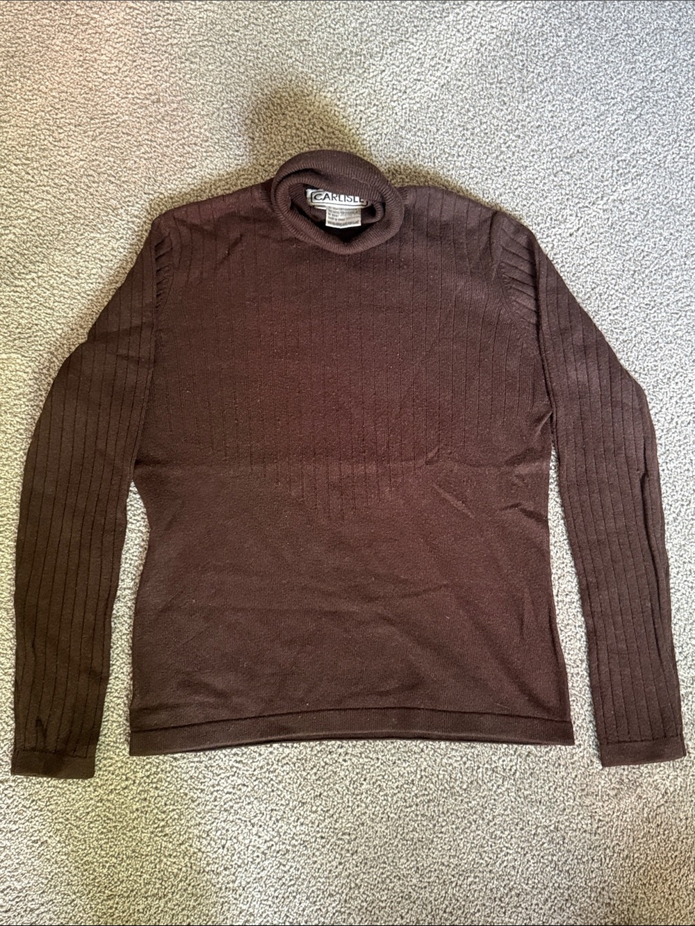 Vintage Carlisle Silk/Cashmere Dark Brown Ribbed Turtleneck Sweater. Size M